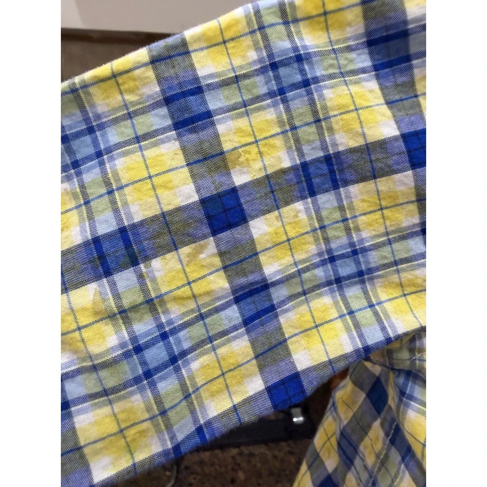 Ralph Lauren Boys 18M Yellow Blue‎ Plaid Button Down Shirt Long Sleeve Pony Logo